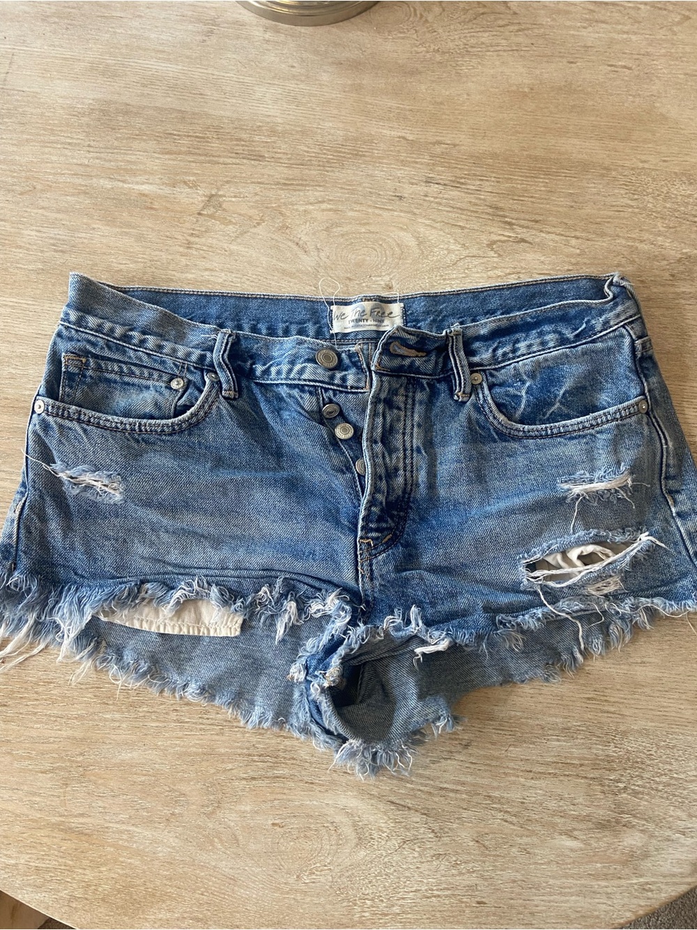 Free People Distressed Light Blue Denim Cutoff Shorts